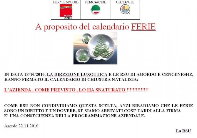 a proposito del CALENDARIO FERIE - il portale dei lavoratori