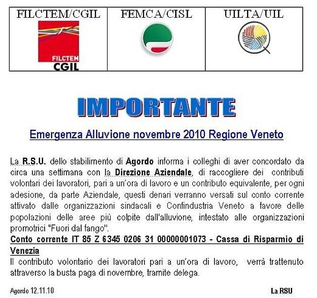 Comunicato raccolta fondi Alluvione Veneto - il portale dei lavoratori