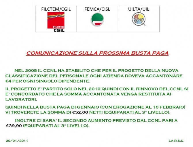 BUSTA PAGA gennaio 2011 - il portale dei lavoratori