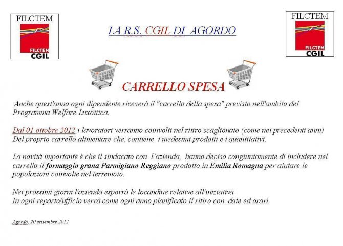 Carrello SPESA 2012 - il portale dei lavoratori