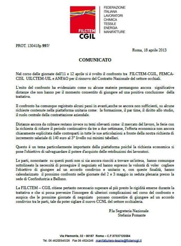 Comunicato Filctem rinnovo CCNL - il portale dei lavoratori