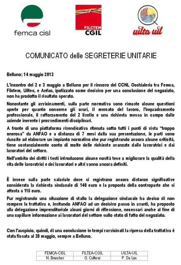 COMUNICATO UNITARIO rinnovo CCNL - il portale dei lavoratori